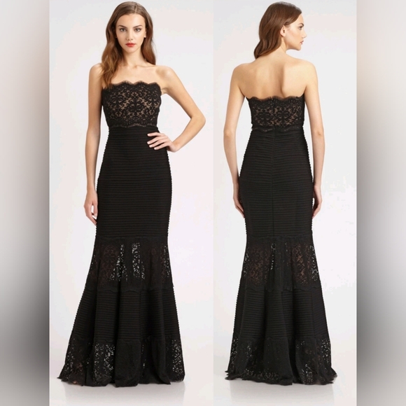 Tadashi Shoji Dresses & Skirts - Tadashi Shoji Designer Black Cut-out Lace Mermaid Evening Gown Dress Women's LG